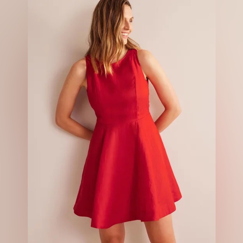NWT Boden Fit-and-Flare Linen Mini Dress Red Size 12